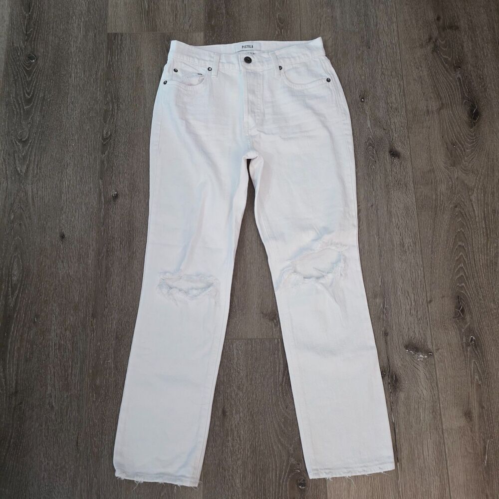Pistola Women's Charlie Jeans SZ 27 White Denim Distressed Mid rise NWT Stretch